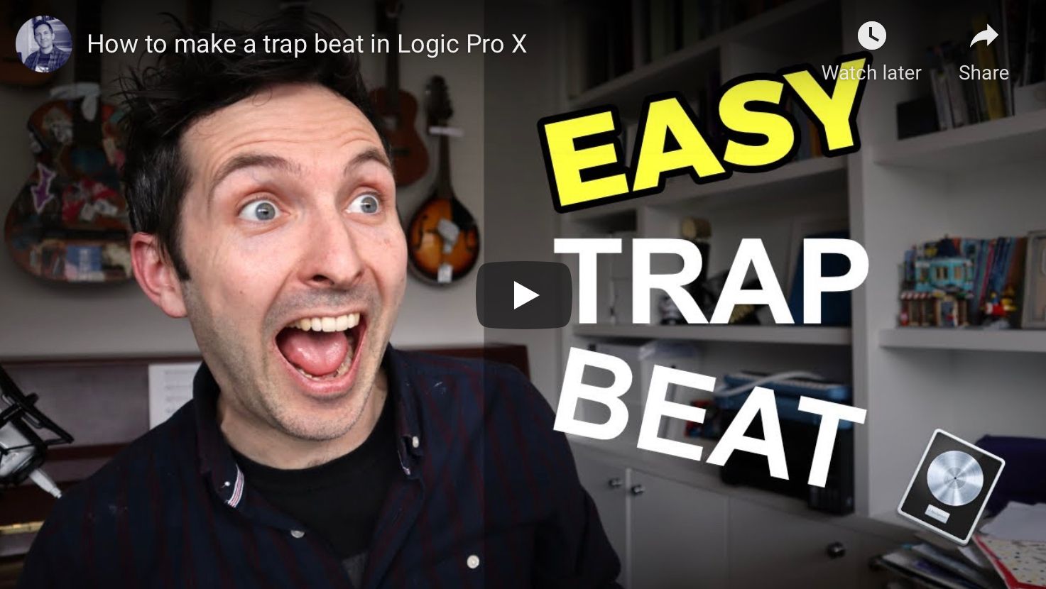 Thumbnail of Richard Pryn looking excited beside the words Easy Trap Beat and the Logic Pro logo