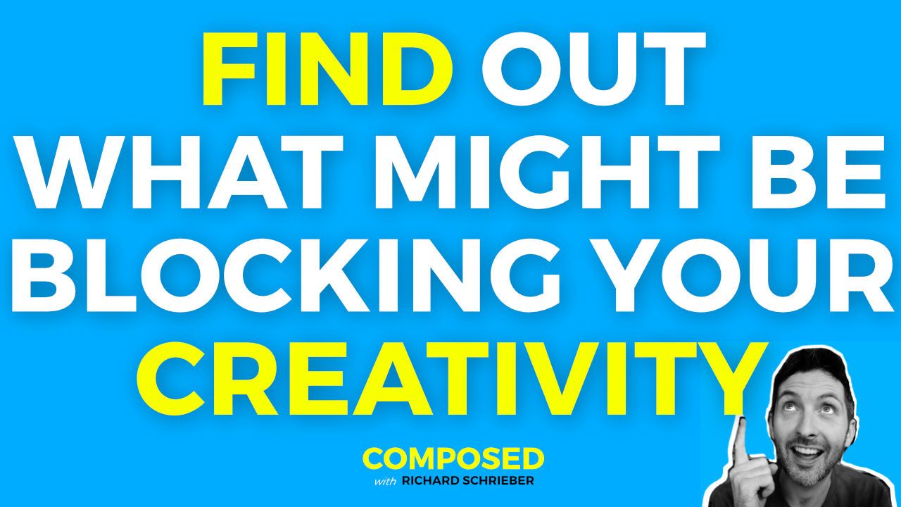 Composed thumbnail reading Find Out What Might Be Blocking Your Creativity with Richard Pryn pointing upwards