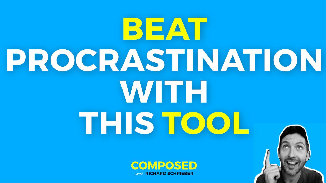 Composed with Richard Pryn thumbnail reading Beat Procrastination With This Tool, with Richard Pryn pointing up