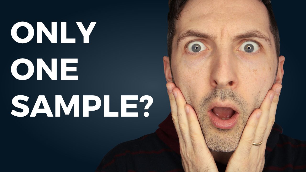 Richard Pryn looking shocked with his hands on his cheeks next to the words Only One Sample?