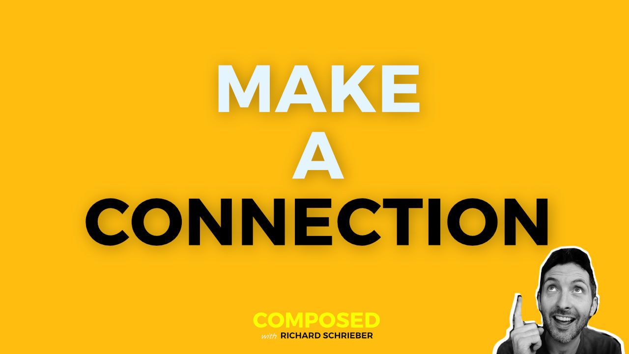 Make A Connection title card for Composed with Richard Schrieber, with Richard Pryn pointing upwards