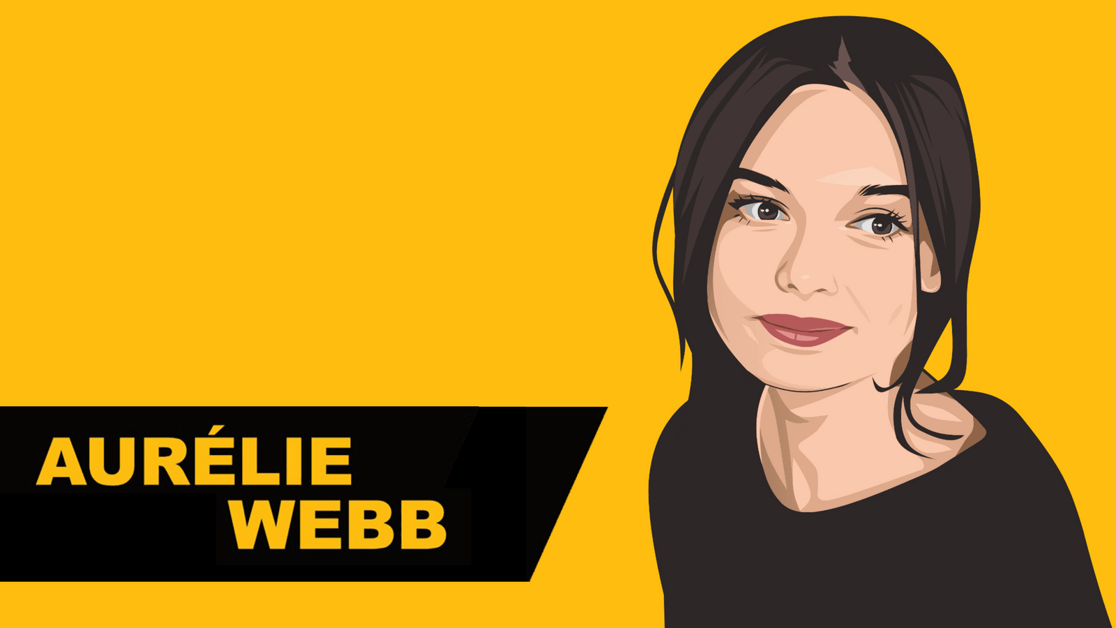Illustrated portrait of composer Aurélie Webb on a yellow background