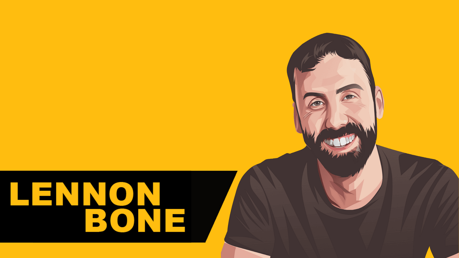 Illustrated portrait of Lennon Bone on a yellow podcast banner with his name