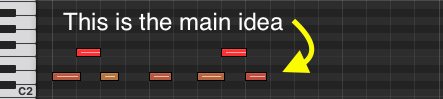 Logic Pro piano roll showing the short main riff idea for the Glass Onion trailer music
