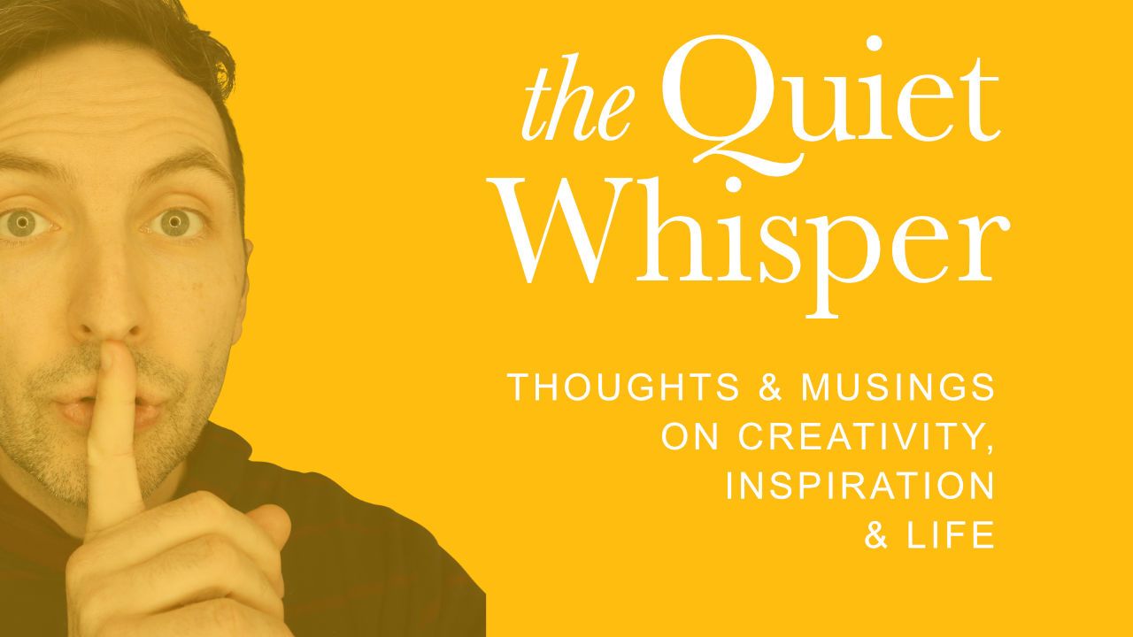 The Quiet Whisper banner: Richard Pryn with a finger to his lips beside the newsletter name on yellow