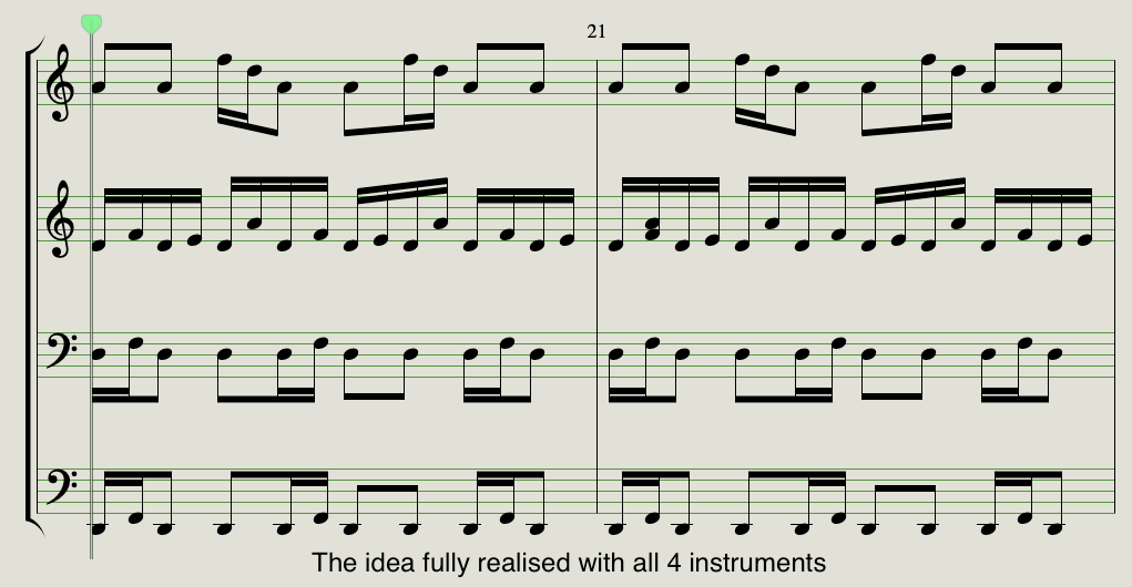 Full string quartet score of the Glass Onion idea realised across all four instruments