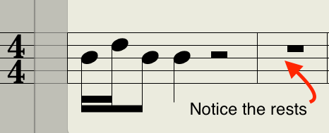 The Glass Onion riff cut in half in notation, with rests highlighted to create space