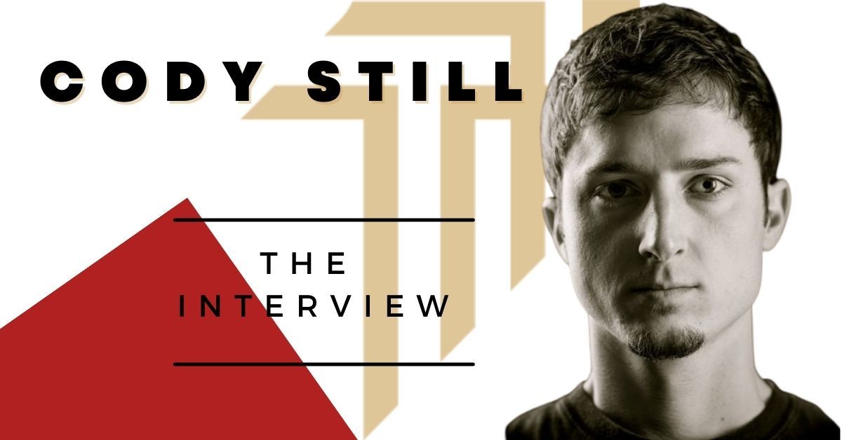 Black and white portrait of Cody Still beside the words Cody Still: The Interview