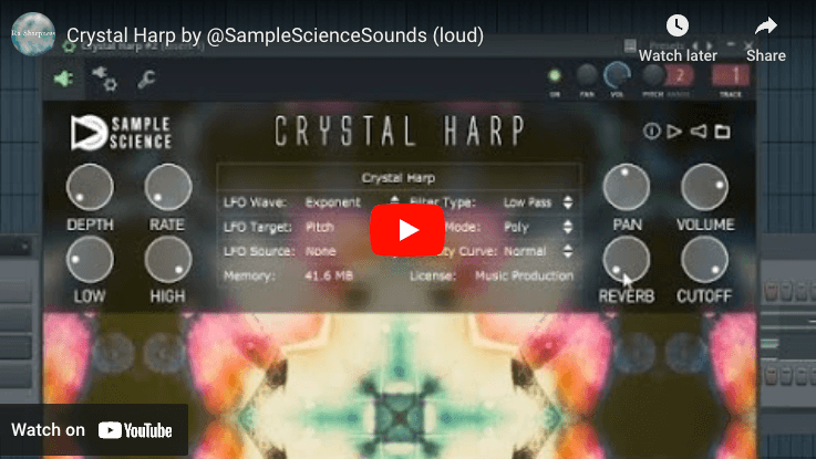 Video thumbnail for Crystal Harp by Sample Science showing the plugin interface