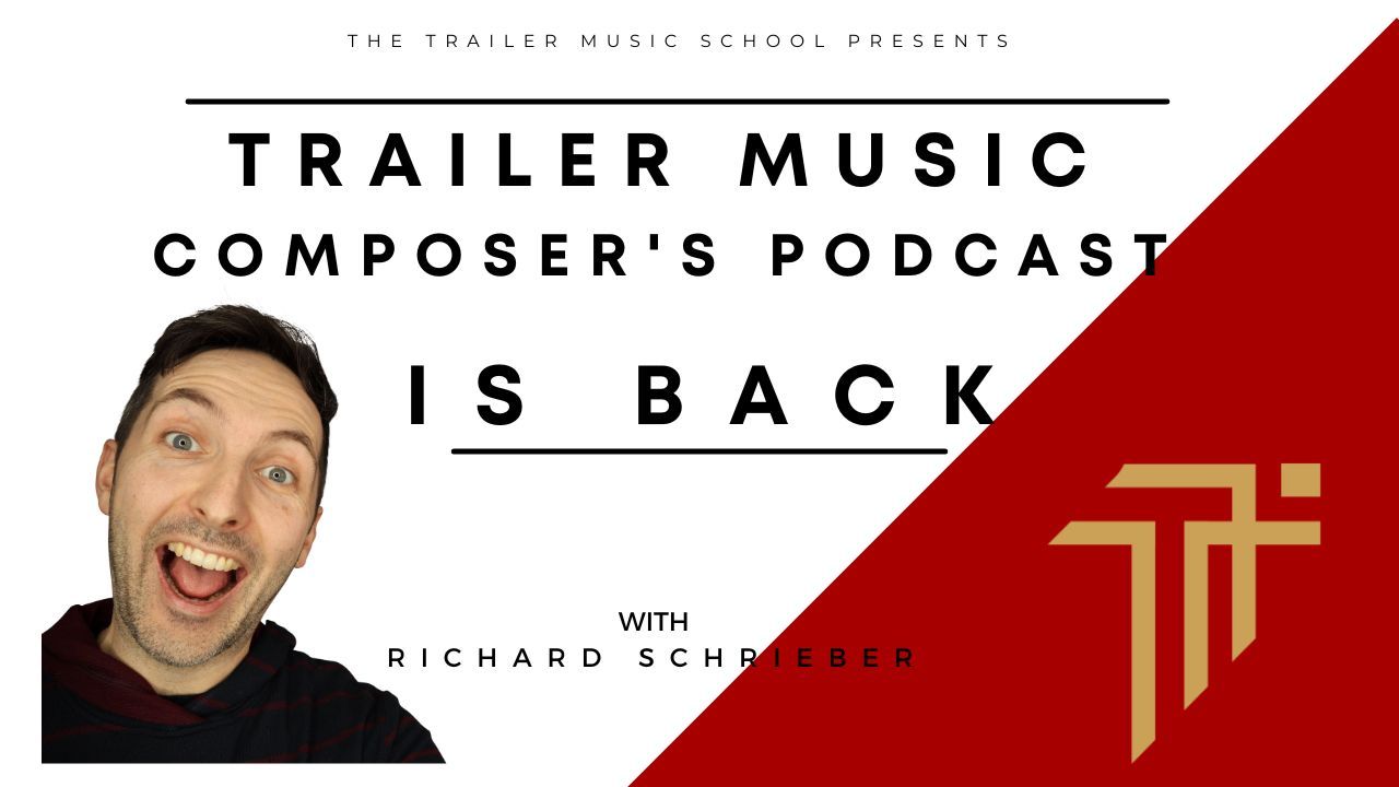 Richard Pryn grinning beside text announcing The Trailer Music Composer's Podcast is back