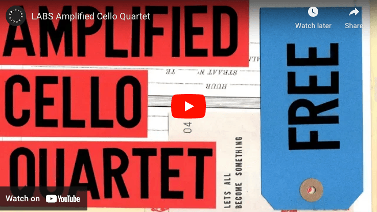 Video thumbnail for Spitfire LABS Amplified Cello Quartet with collage artwork
