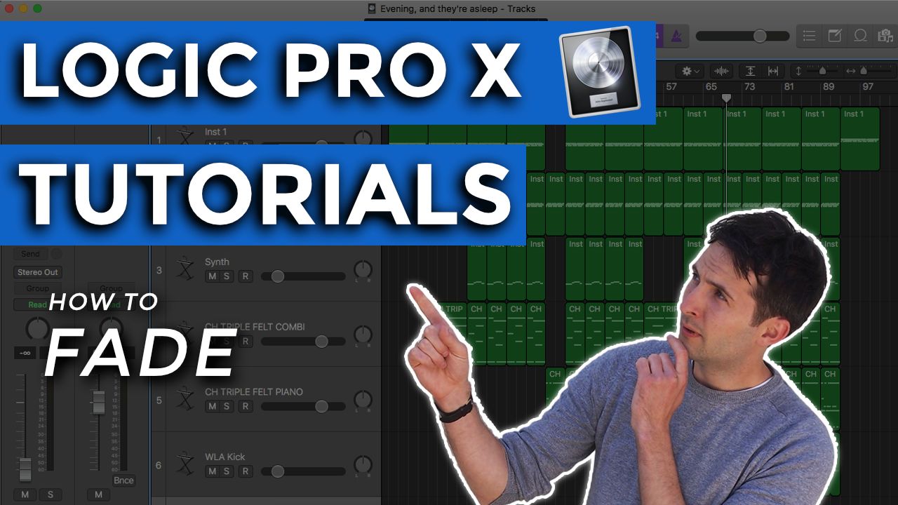Logic Pro X Tutorials thumbnail for How to Fade, with Richard Pryn pointing at the title