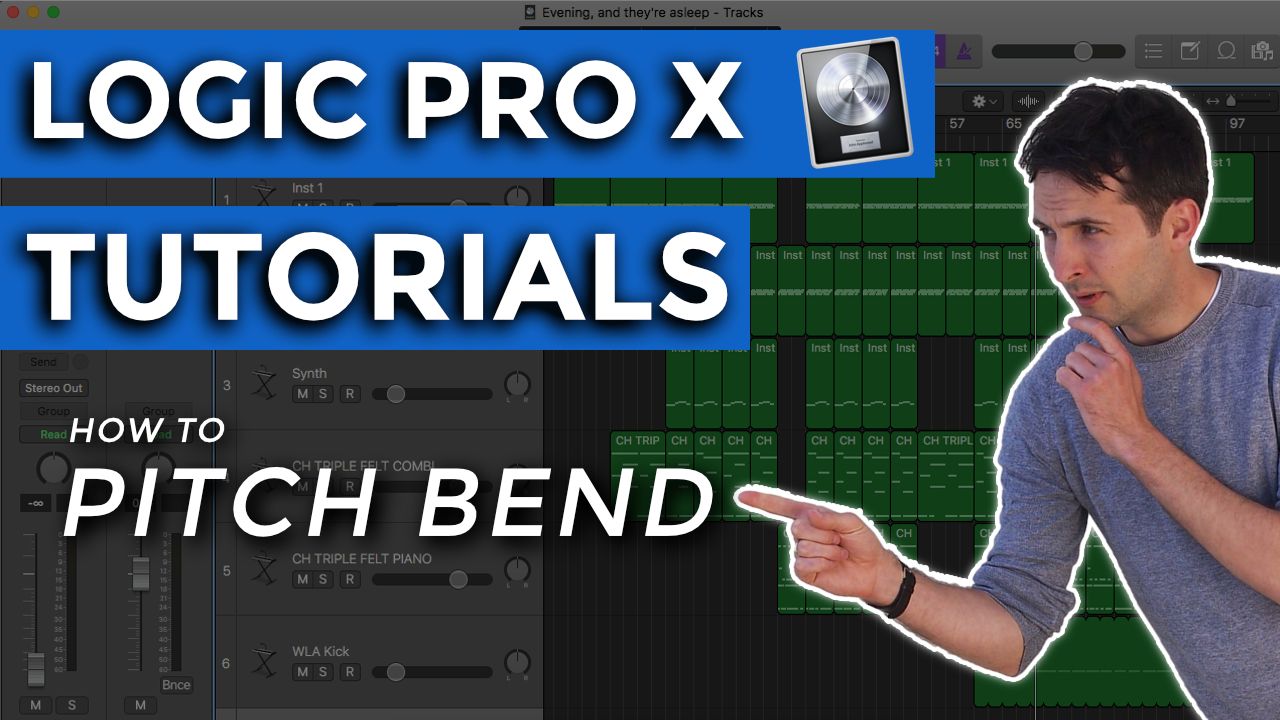 Logic Pro X Tutorials thumbnail for How to Pitch Bend, with Richard Pryn pointing at the title