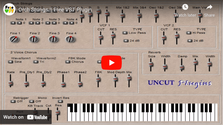 Video thumbnail for the Orch Strings free VST plugin by Uncut Plugins