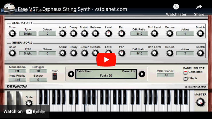 Video thumbnail for the Orpheus string synth VST by B Serrano