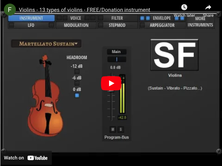 Video thumbnail for the free Violins instrument with 13 types of violin