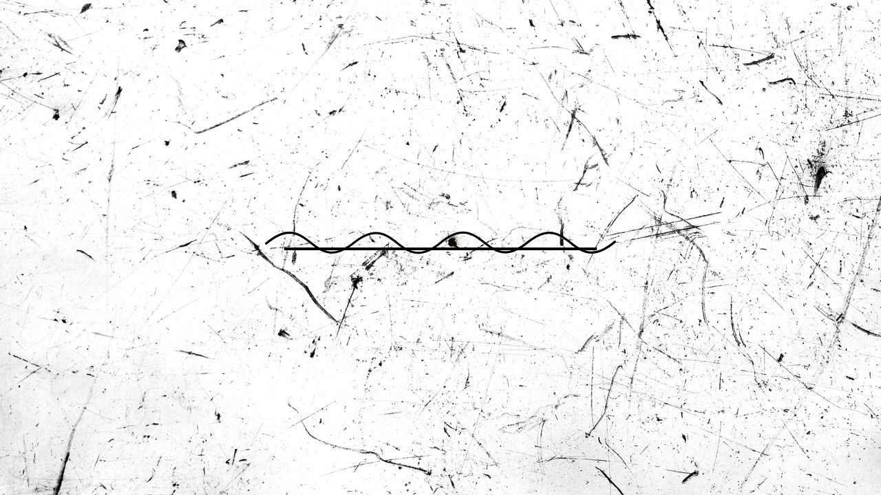 Wavy line offset from a straight centre line on a scratched white background