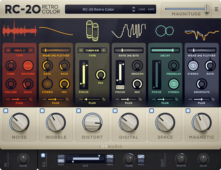 XLN Audio RC-20 Retro Color plugin with Noise, Wobble, Distort, Digital, Space and Magnetic sections