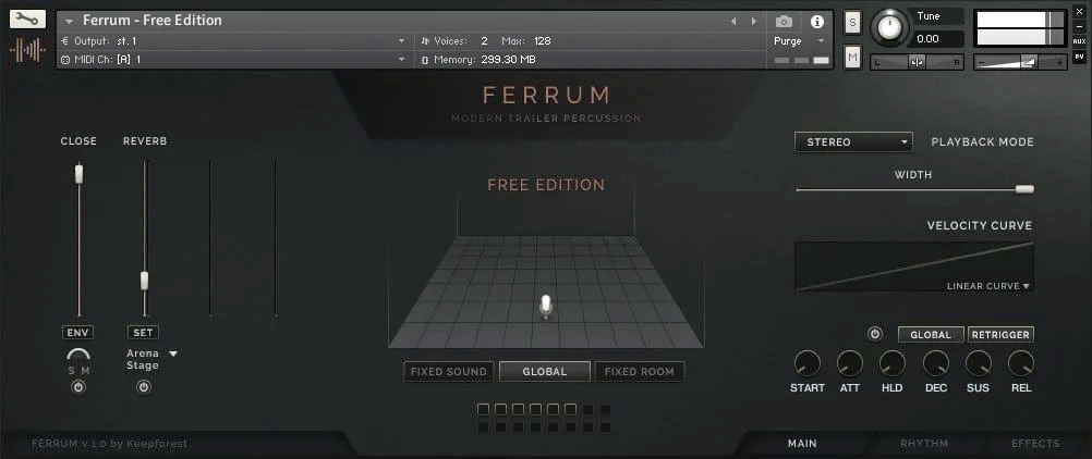 Ferrum Free Edition modern trailer percussion interface in Kontakt