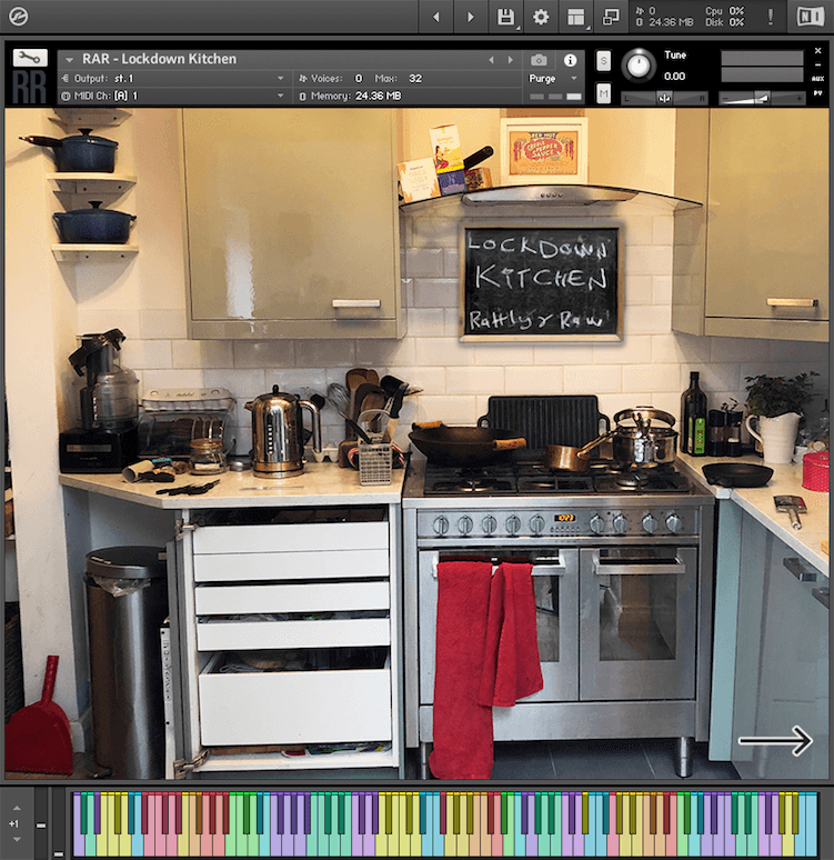 Rattly and Raw Lockdown Kitchen Kontakt instrument showing a home kitchen