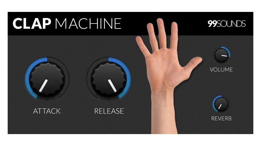 99Sounds Clap Machine plugin with attack, release, volume and reverb knobs