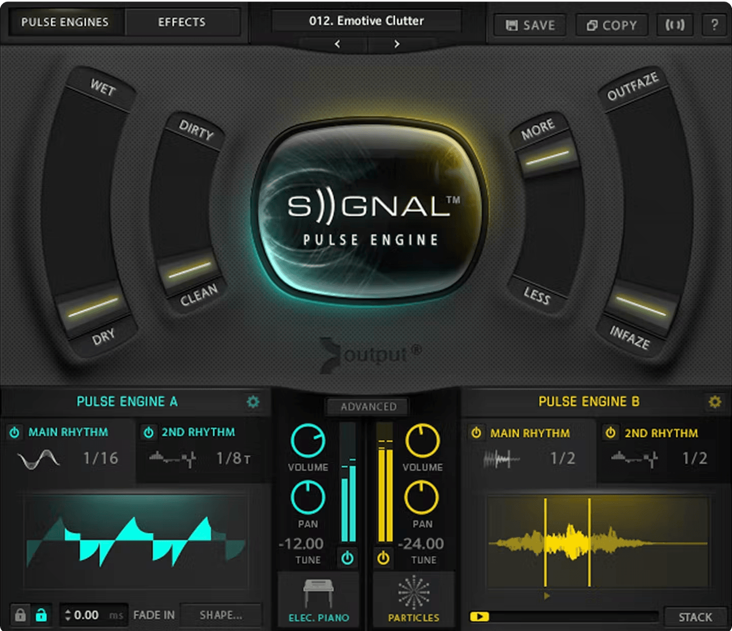 Output Signal pulse engine interface with two rhythm engines
