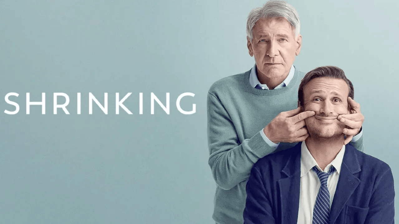Promotional banner for the TV series Shrinking showing its two lead actors