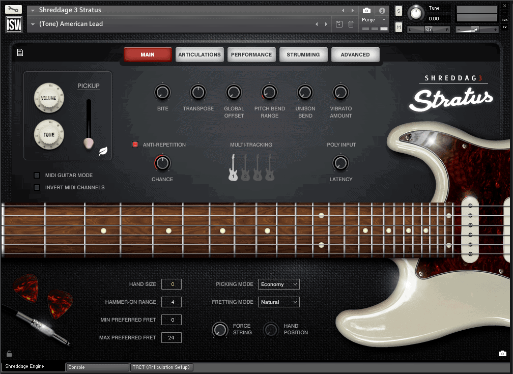 Impact Soundworks Shreddage 3 Stratus electric guitar instrument in Kontakt