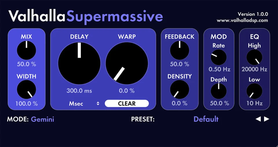 Valhalla Supermassive reverb and delay plugin interface