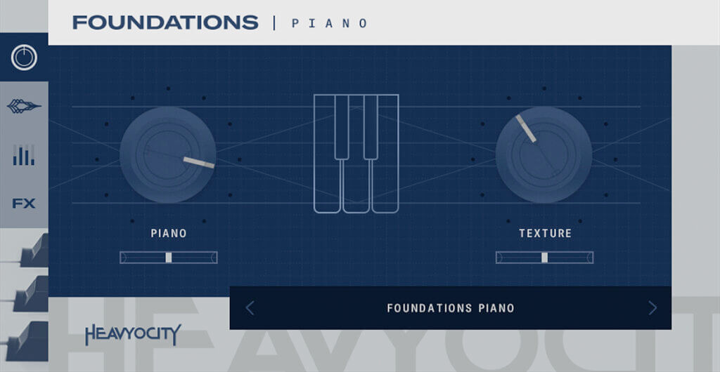 Heavyocity Foundations Piano interface with Piano and Texture controls