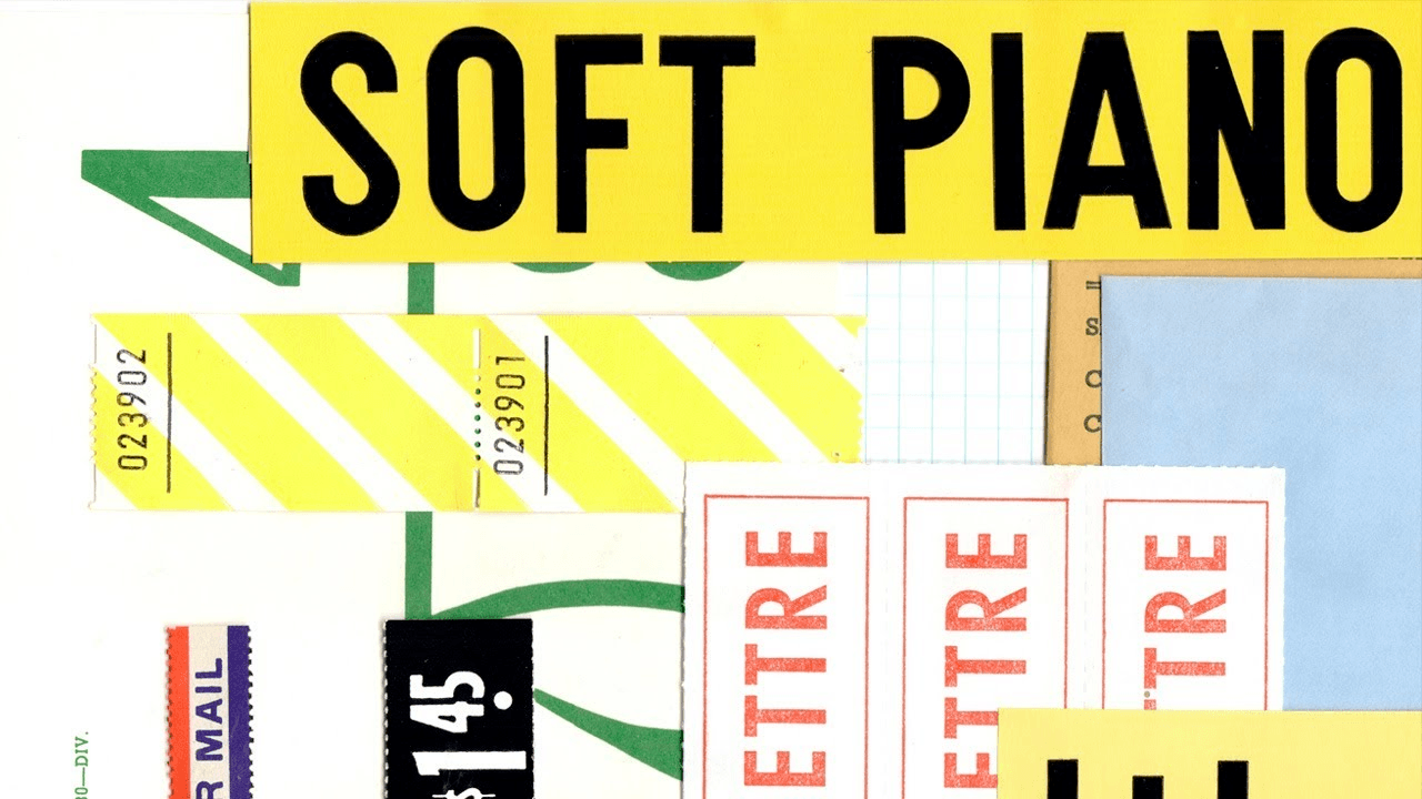 Spitfire LABS Soft Piano artwork, a collage of tickets and stamps under the title