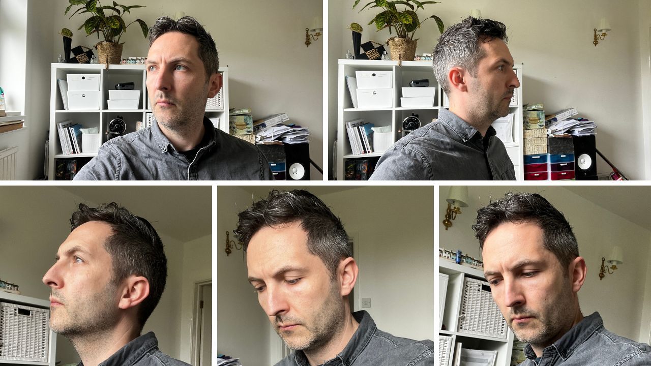 Five test press shots of Richard Pryn looking away from the camera in his studio