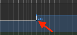 Close-up of the tempo curve automation point below a tempo edit point