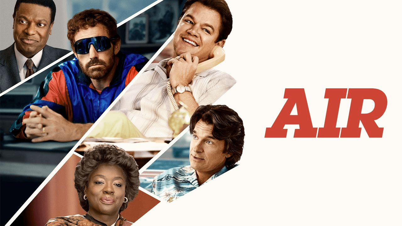 Promotional artwork for the film Air showing five cast members beside the red title