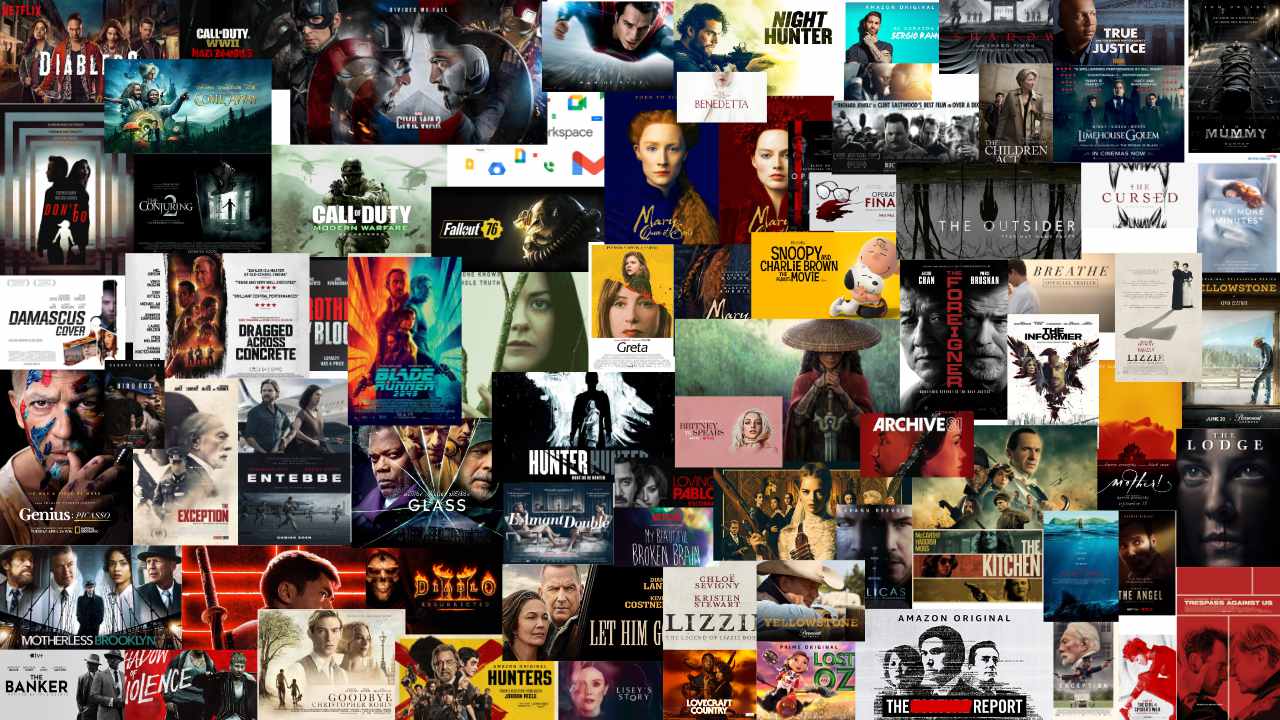 Montage of film, TV and game posters for trailers that have used Richard Pryn's music