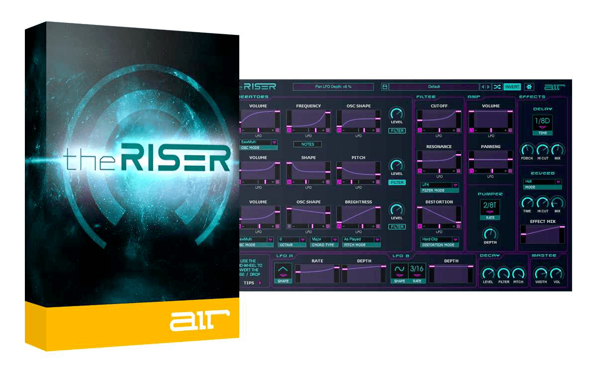 Air Music Technology's The Riser plugin box and its synth interface