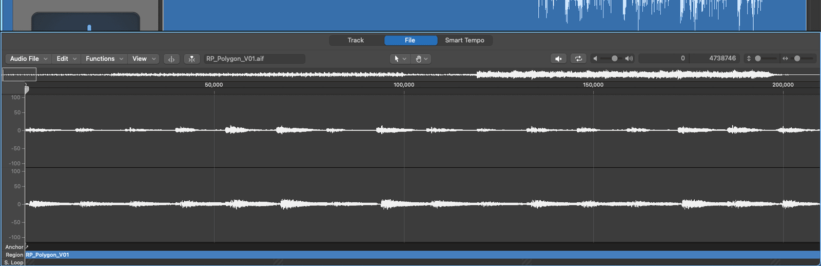 Logic Pro file editor showing the waveform of the audio file
