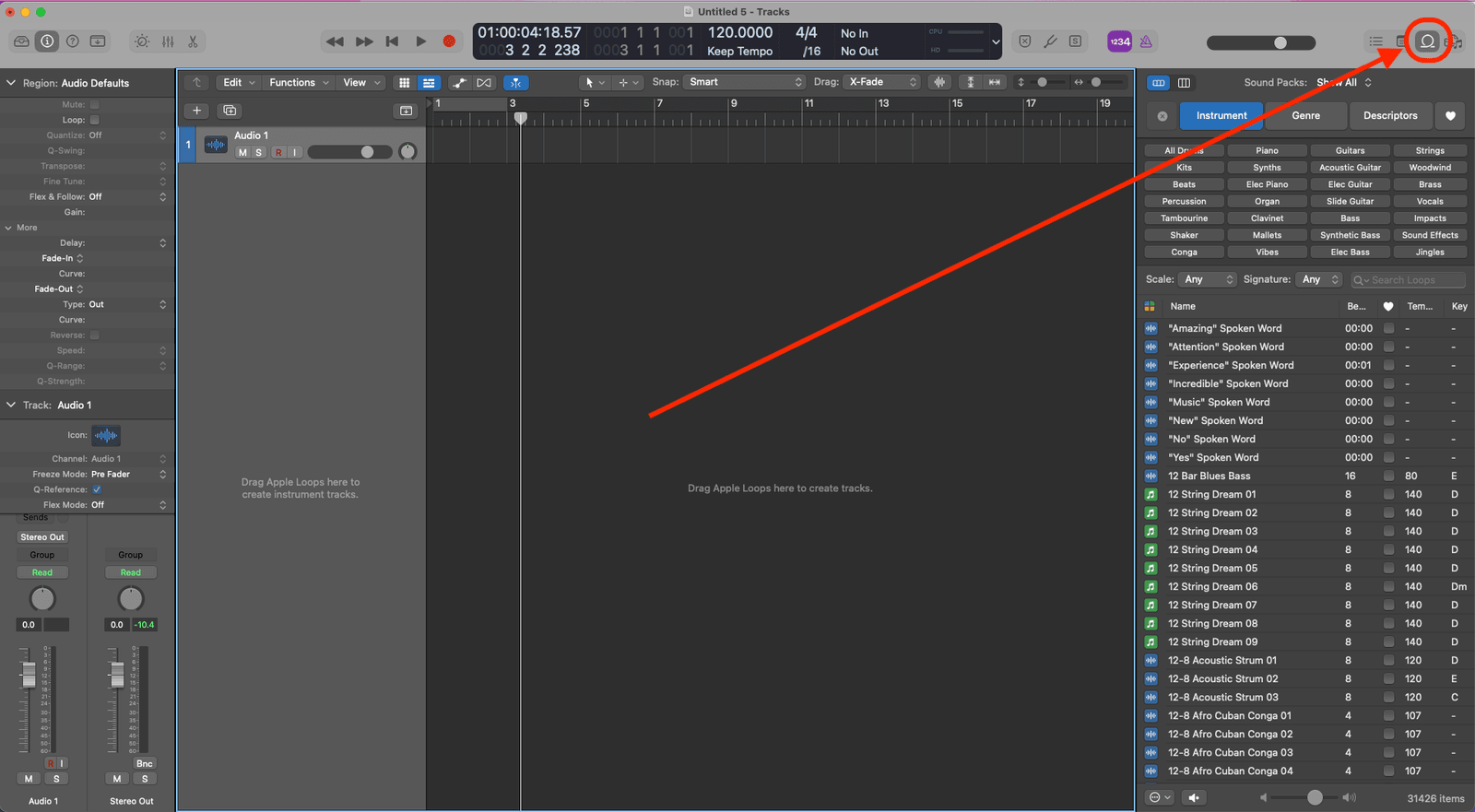 How To Change The Key Of A Loop In Logic Pro X - Select Play in Song Key