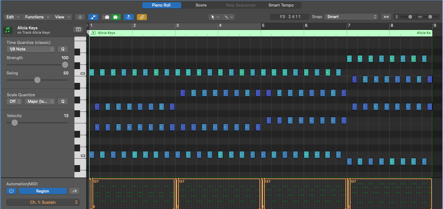 Using the piano to play to rock between pairs of notes