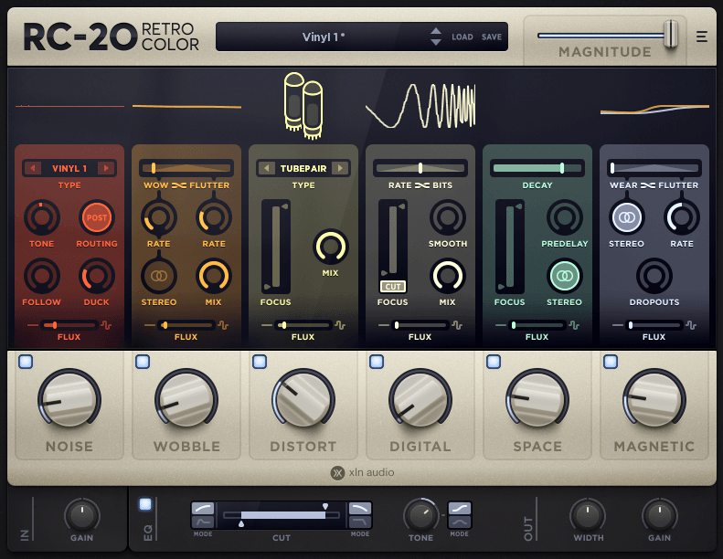 XLN Audio RC-20 Retro Color plugin loaded with the Vinyl 1 preset