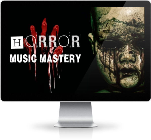 Horror Music Mastery course shown on a desktop screen